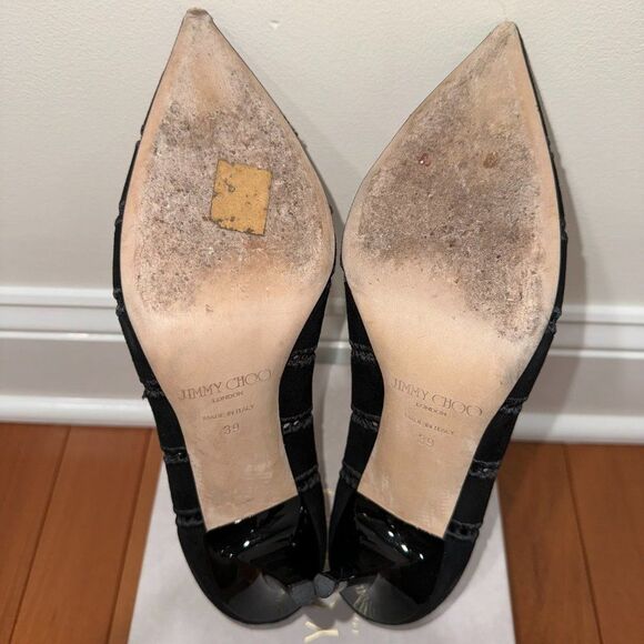 Jimmy Choo Black Embroidered Perforated Suede Agnes Heels - Picture 9 of 10